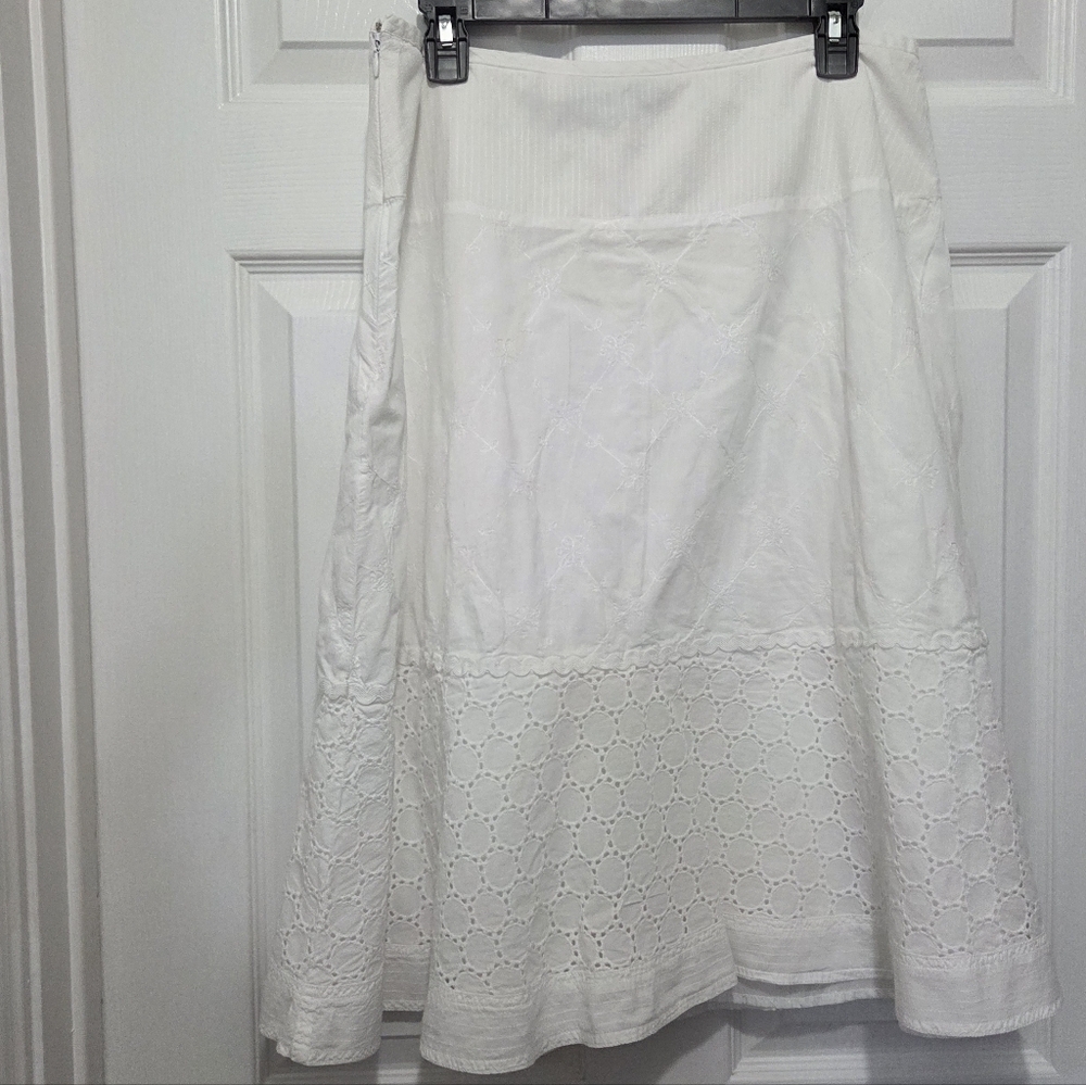 Vintage Requirements White Embroidered Eyelet Cotton Midi Skirt Size 14 Boho - Picture 7 of 10